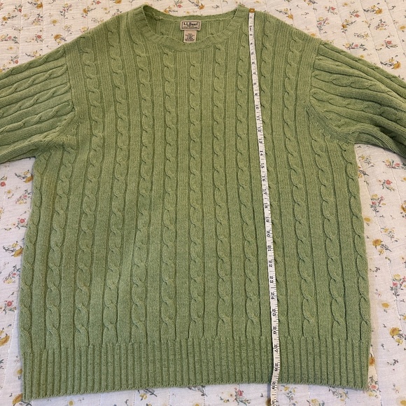 L. L. Bean Men's Wool Blend Cable Knit Sweater Olive Green Size Large Fisherman - Picture 4 of 7